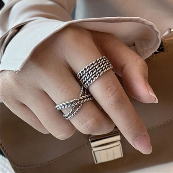 Minimalist 925 Sterling Silver Retro Layered Ring - Picture 1 of 8